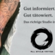 Tätowierter Arm mit Lettering- und Tribal-Motiven neben dem Schriftzug „Gut informiert. Gut tätowiert." – Blogbeitrag von All Style Tattoo Werneuchen